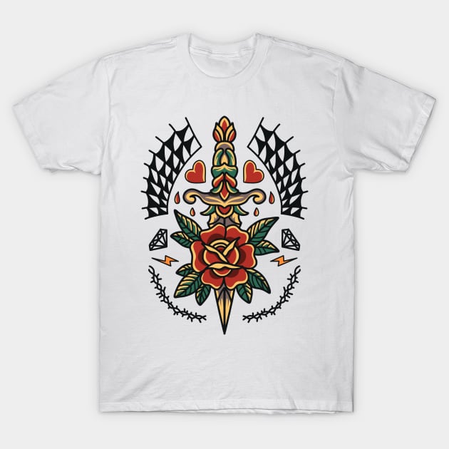 Rose dagger tattoo T-Shirt by Artwork Simpson